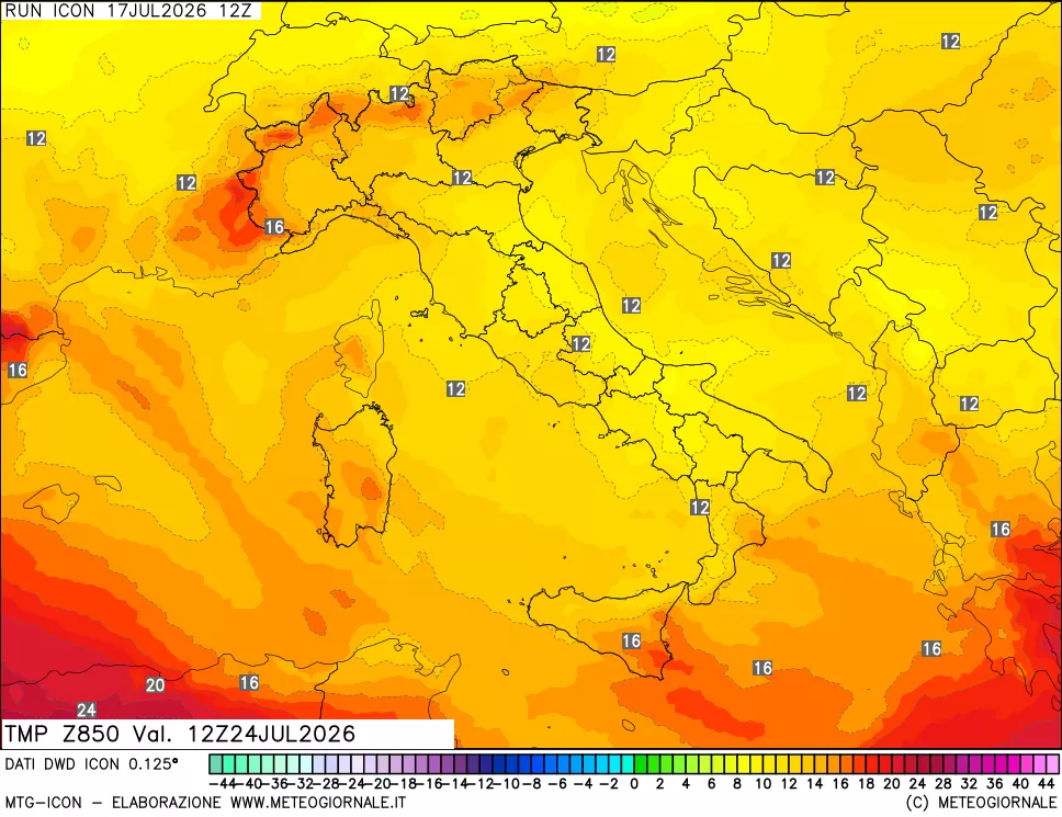 mappa 850 hPa Temp