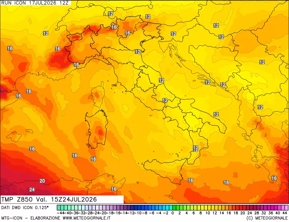 mappa 850 hPa Temp