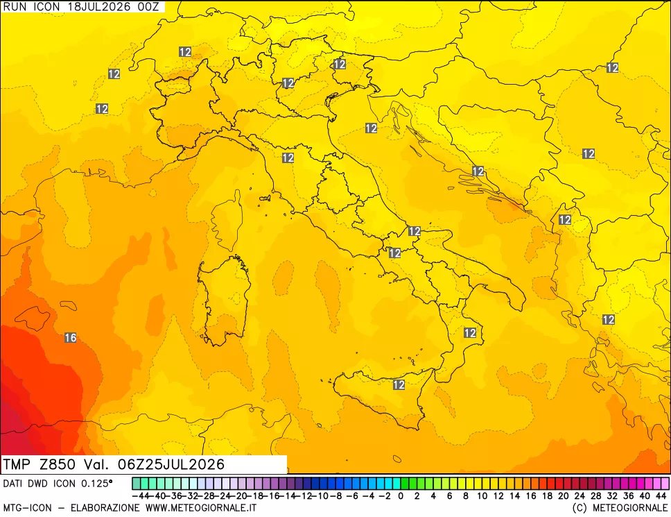 mappa 850 hPa Temp
