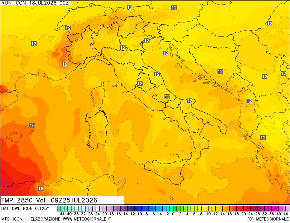 mappa 850 hPa Temp