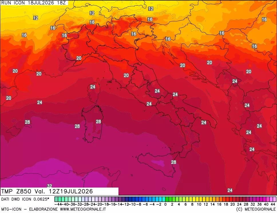 mappa 850 hPa Temp