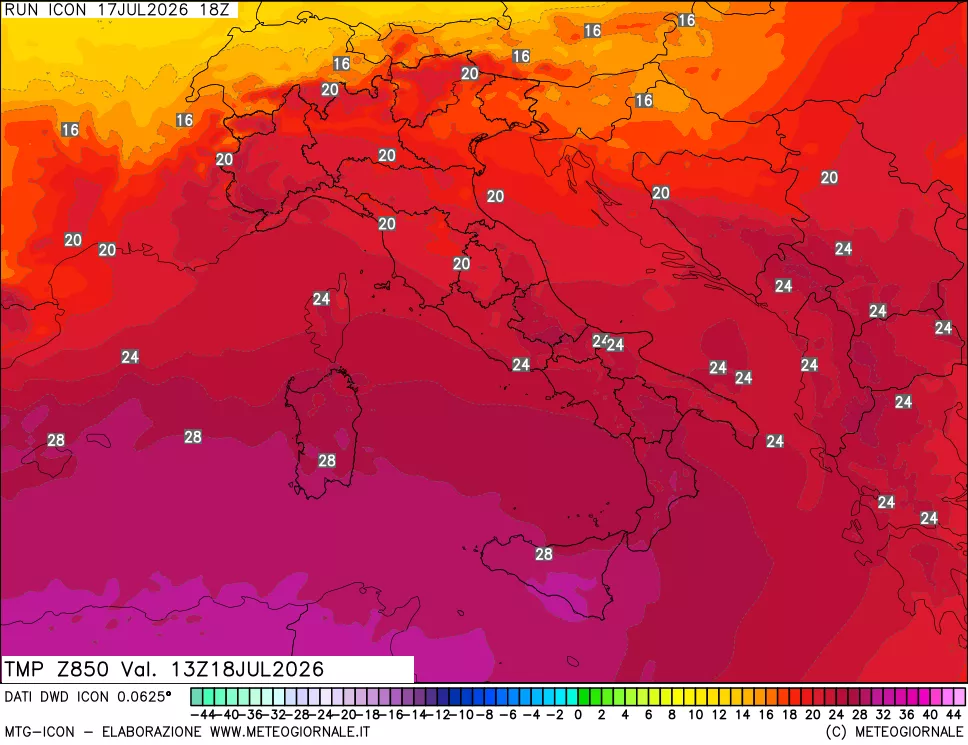 mappa 850 hPa Temp