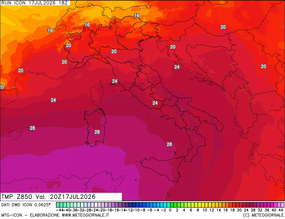 mappa 850 hPa Temp