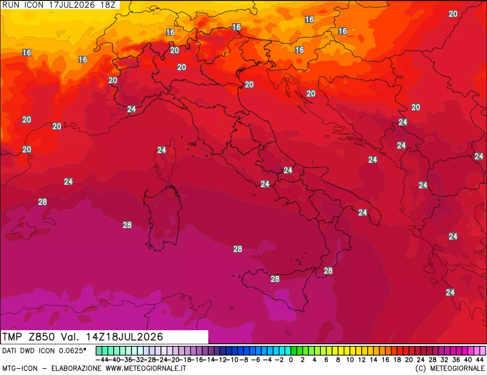 mappa 850 hPa Temp