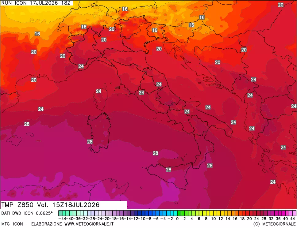 mappa 850 hPa Temp