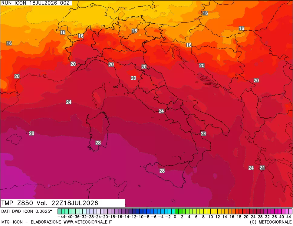 mappa 850 hPa Temp