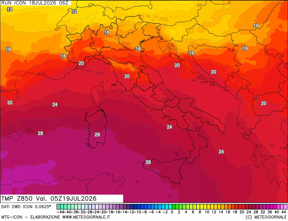 mappa 850 hPa Temp