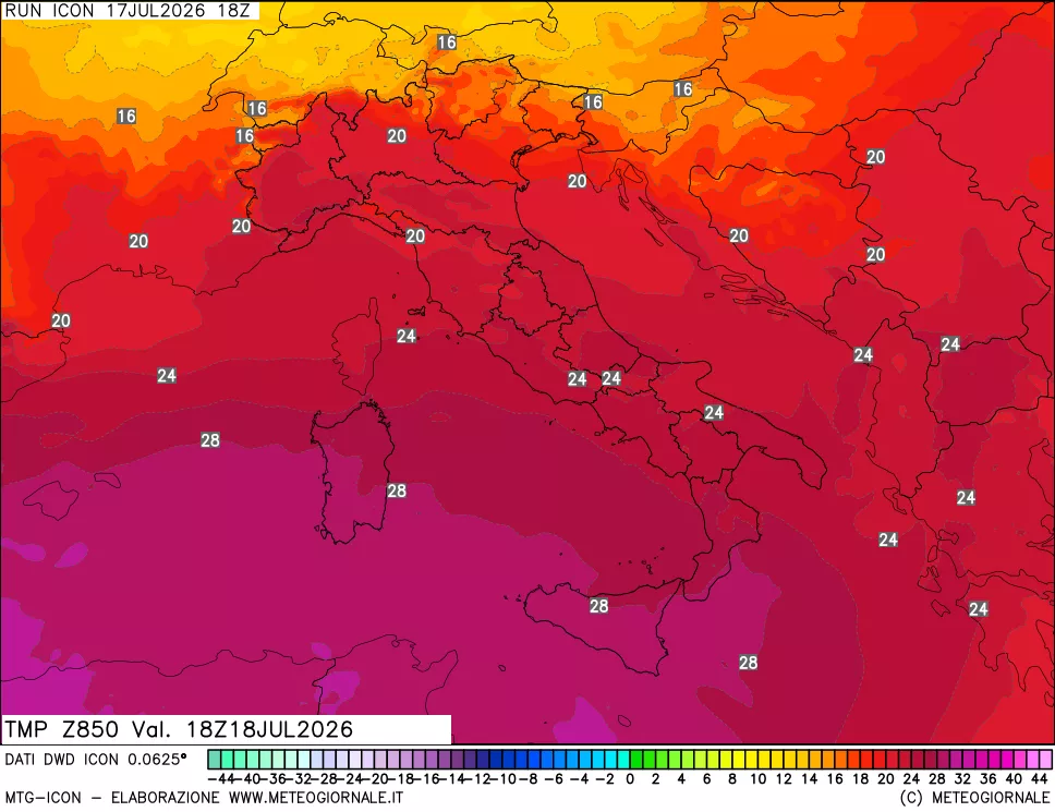 mappa 850 hPa Temp