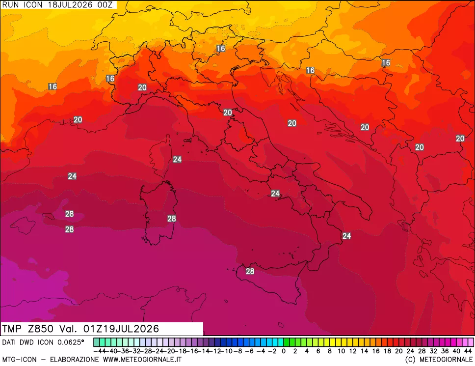 mappa 850 hPa Temp
