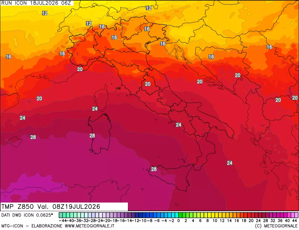 mappa 850 hPa Temp