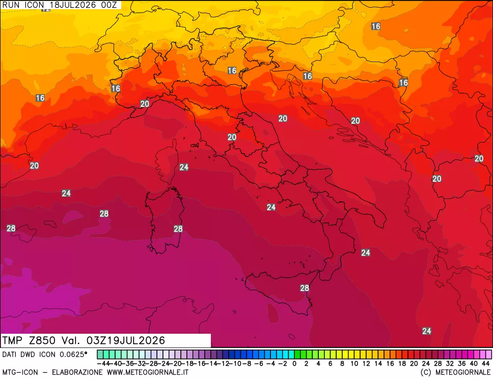 mappa 850 hPa Temp