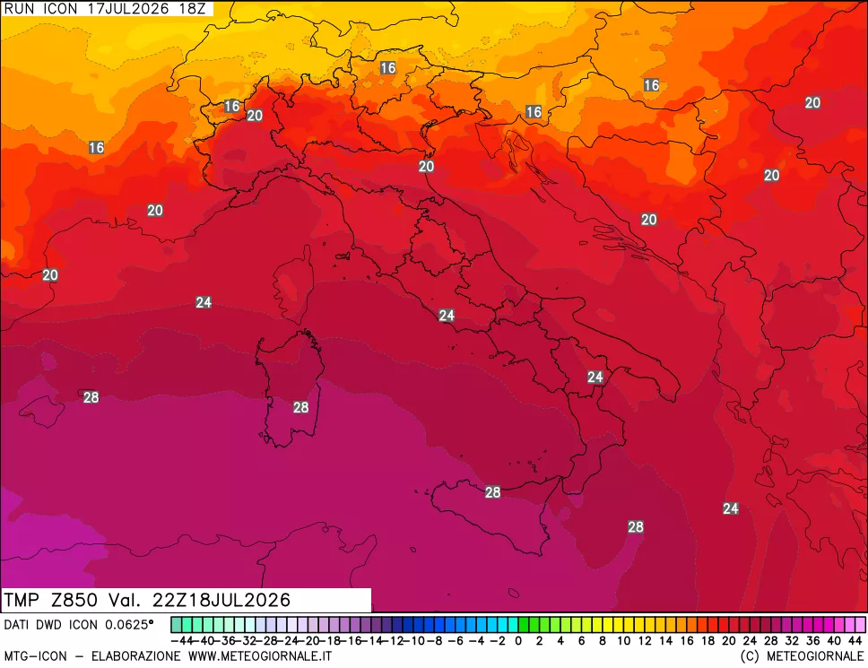 mappa 850 hPa Temp