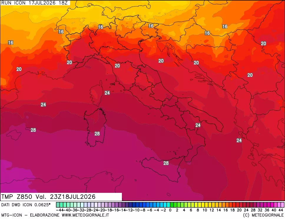 mappa 850 hPa Temp