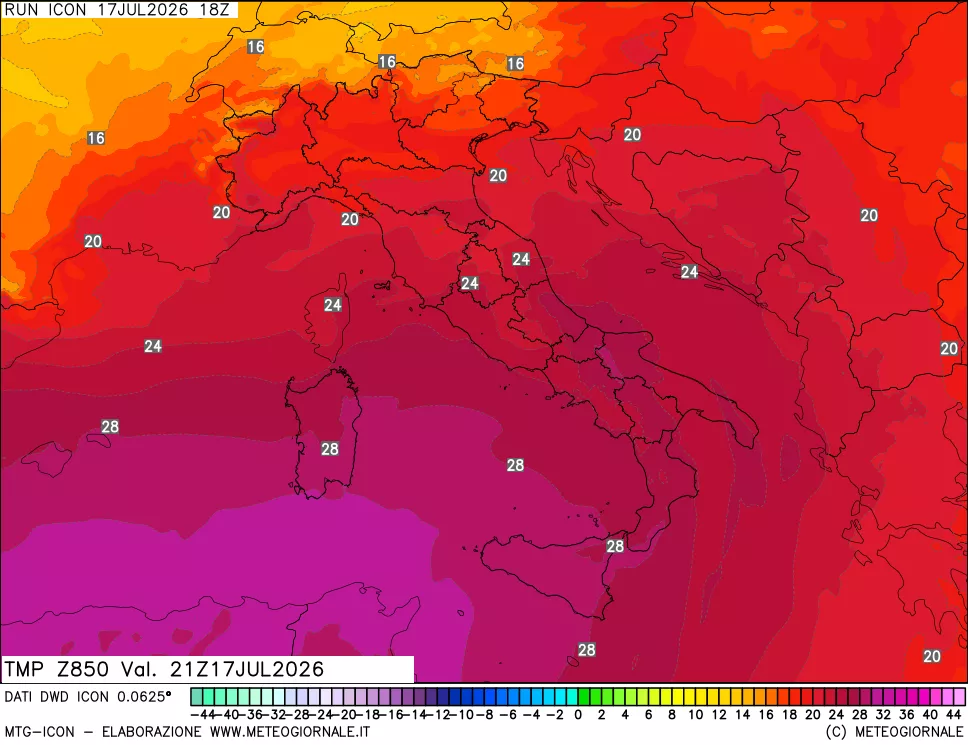mappa 850 hPa Temp