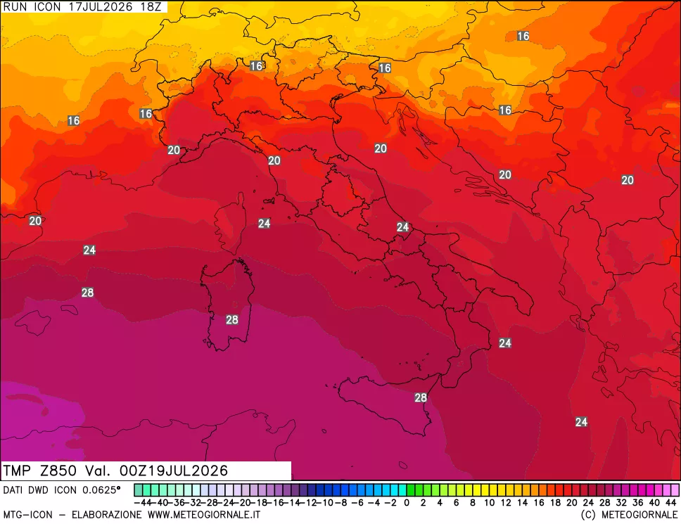 mappa 850 hPa Temp