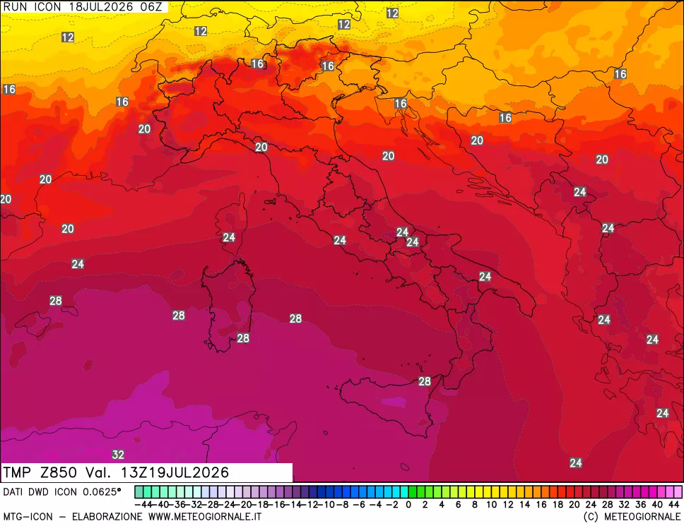 mappa 850 hPa Temp