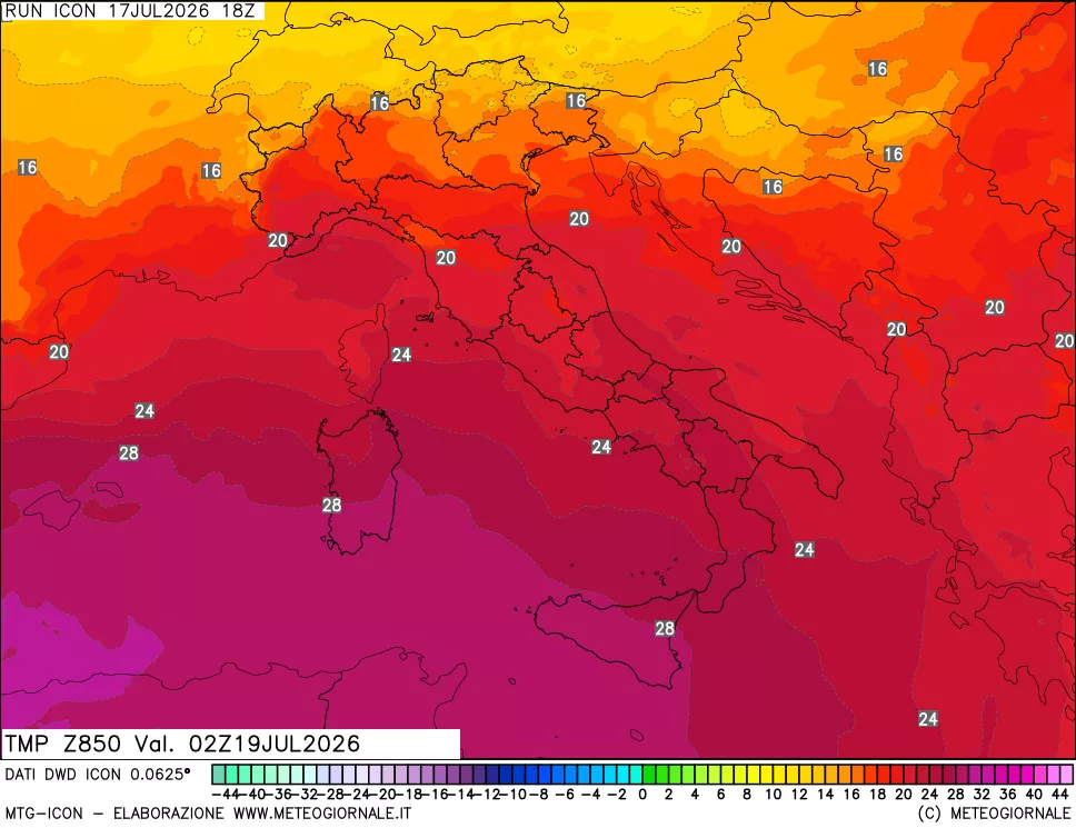 mappa 850 hPa Temp