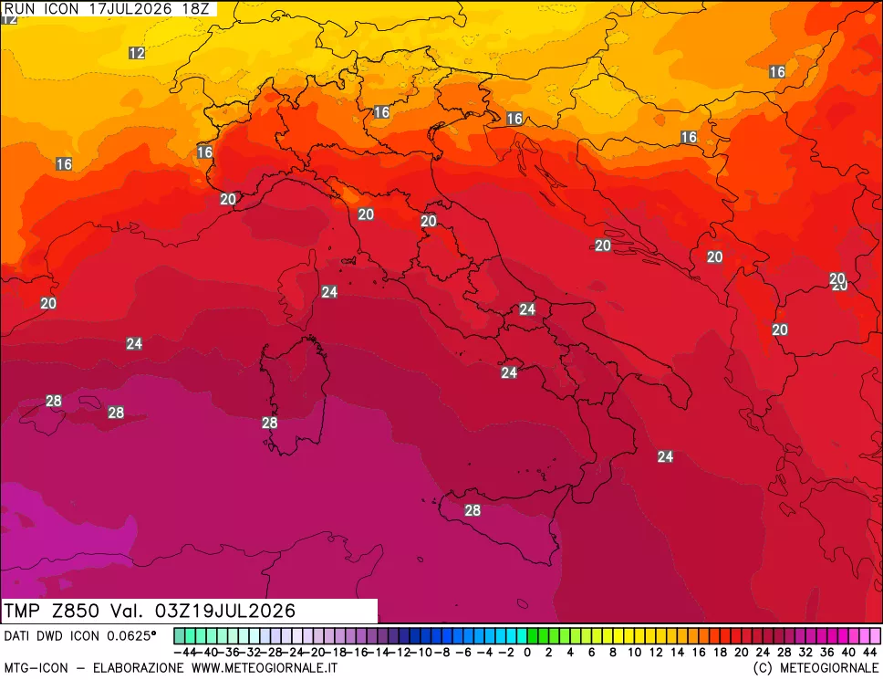 mappa 850 hPa Temp