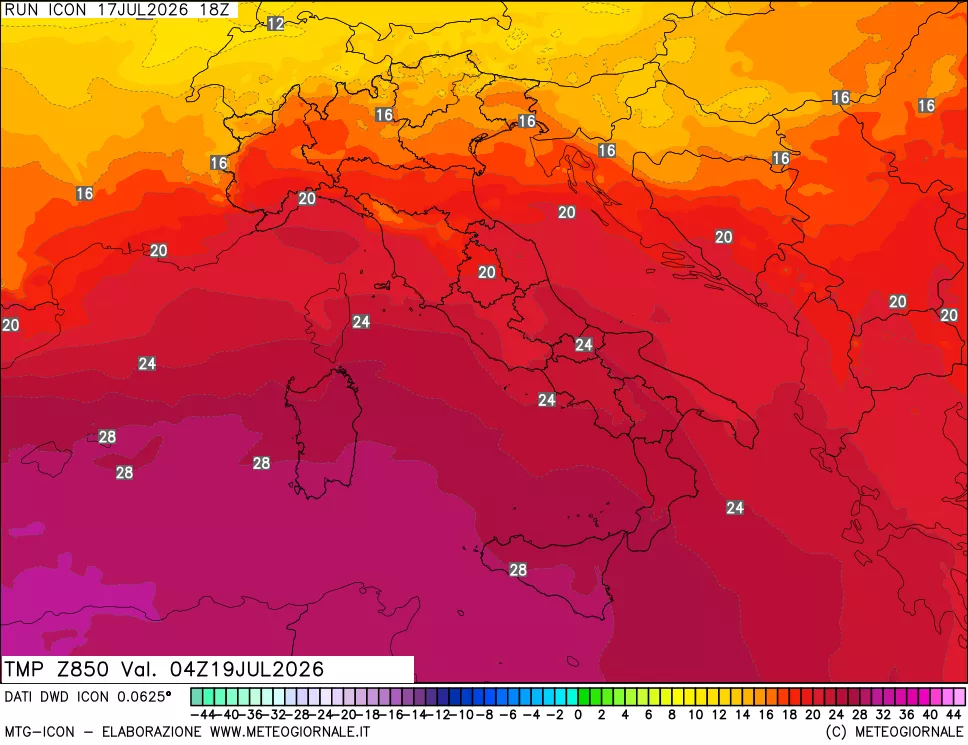 mappa 850 hPa Temp