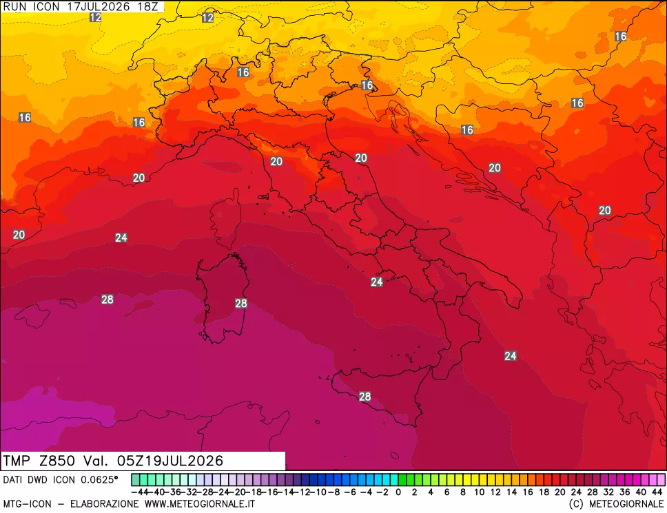 mappa 850 hPa Temp
