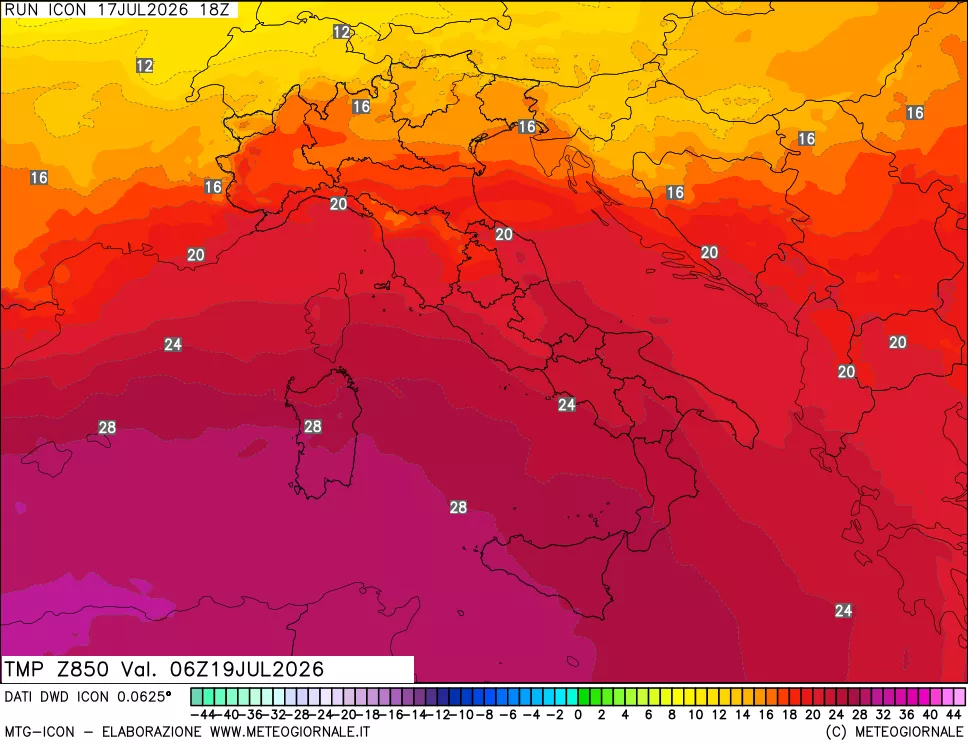 mappa 850 hPa Temp