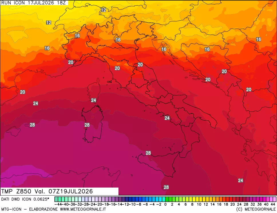 mappa 850 hPa Temp