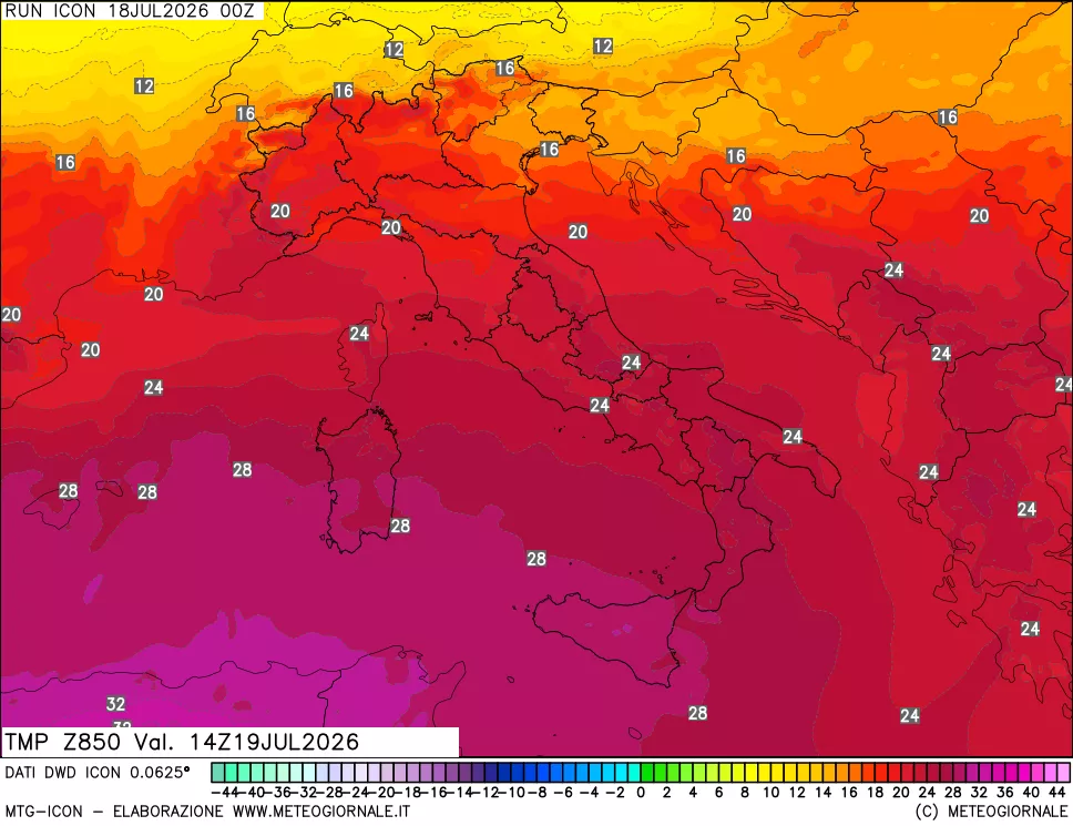 mappa 850 hPa Temp