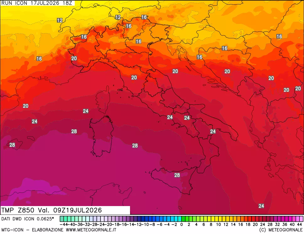 mappa 850 hPa Temp