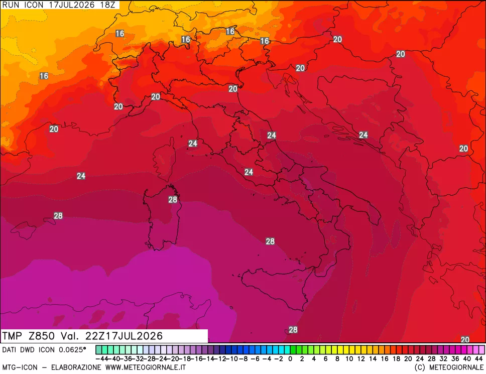mappa 850 hPa Temp