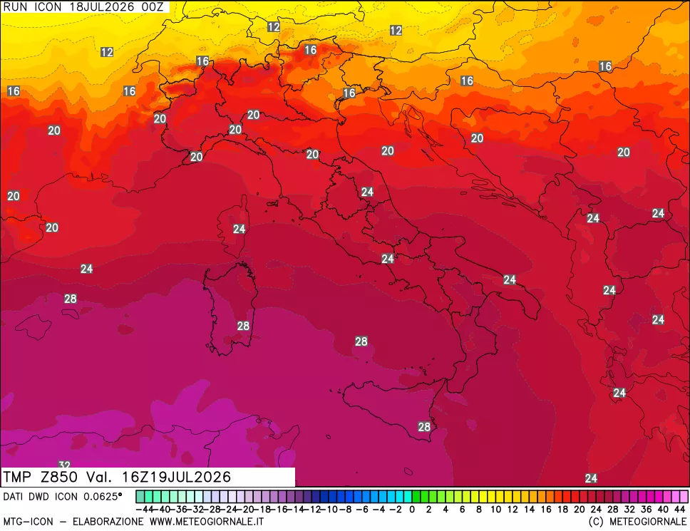 mappa 850 hPa Temp