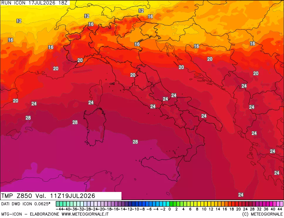 mappa 850 hPa Temp