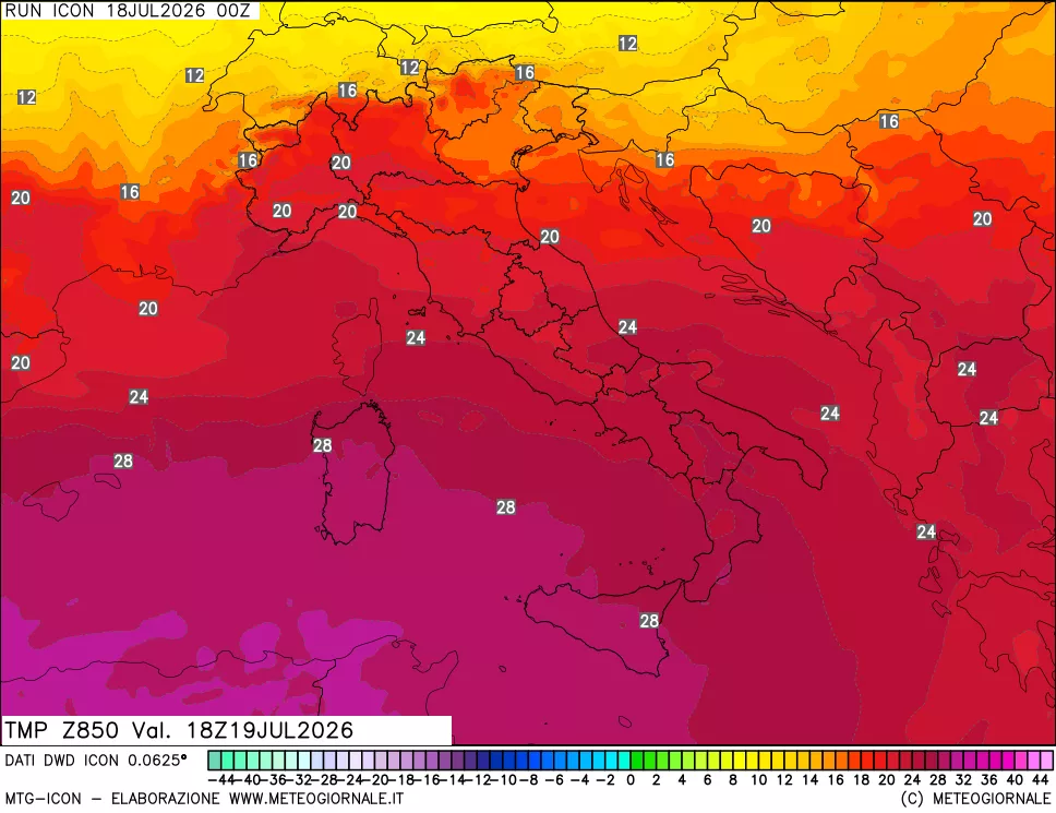mappa 850 hPa Temp