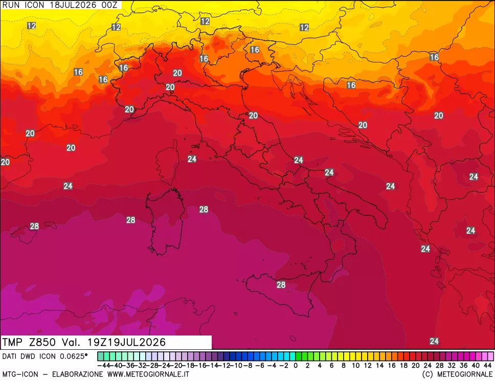 mappa 850 hPa Temp