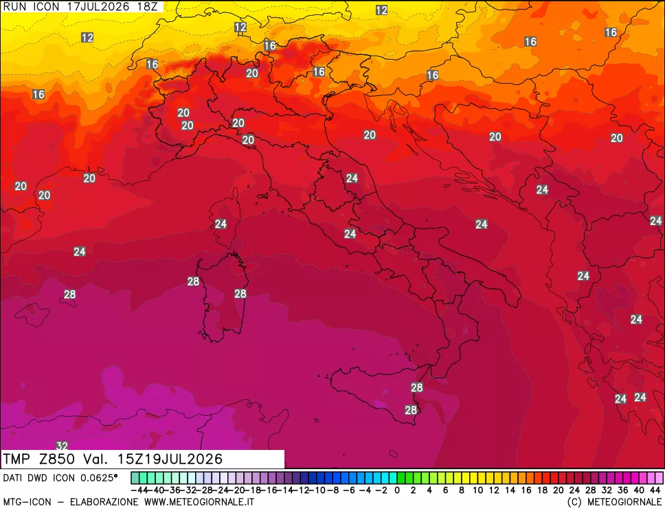 mappa 850 hPa Temp