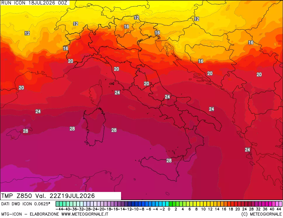 mappa 850 hPa Temp