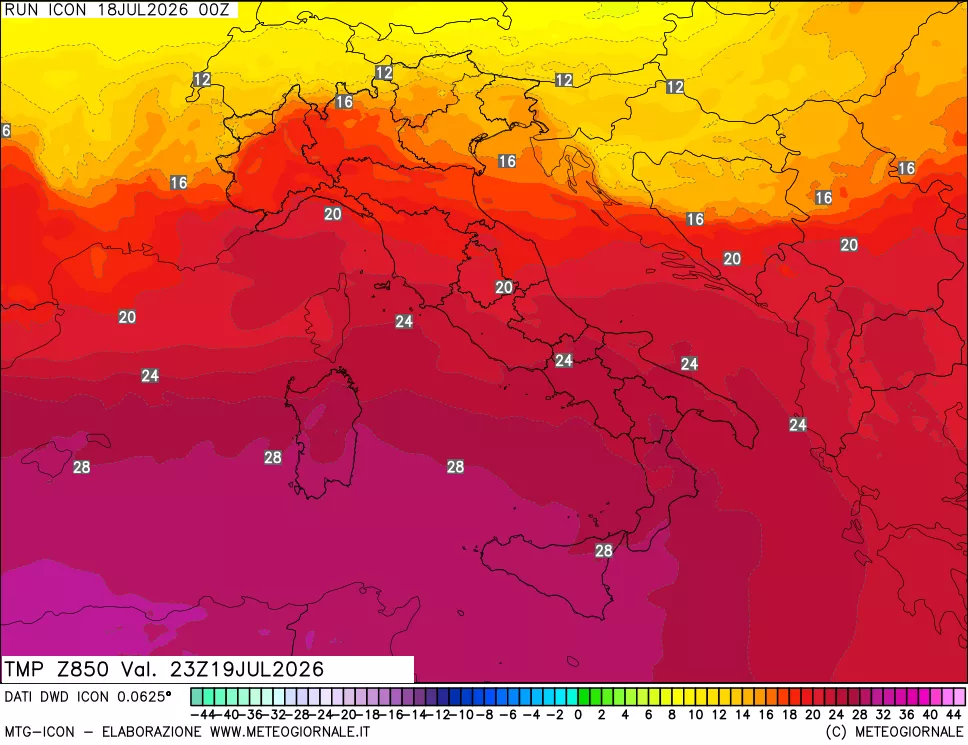 mappa 850 hPa Temp