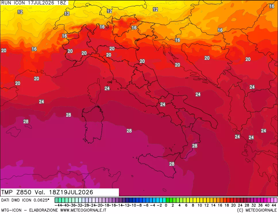 mappa 850 hPa Temp