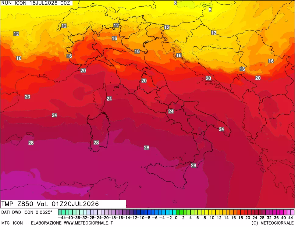 mappa 850 hPa Temp