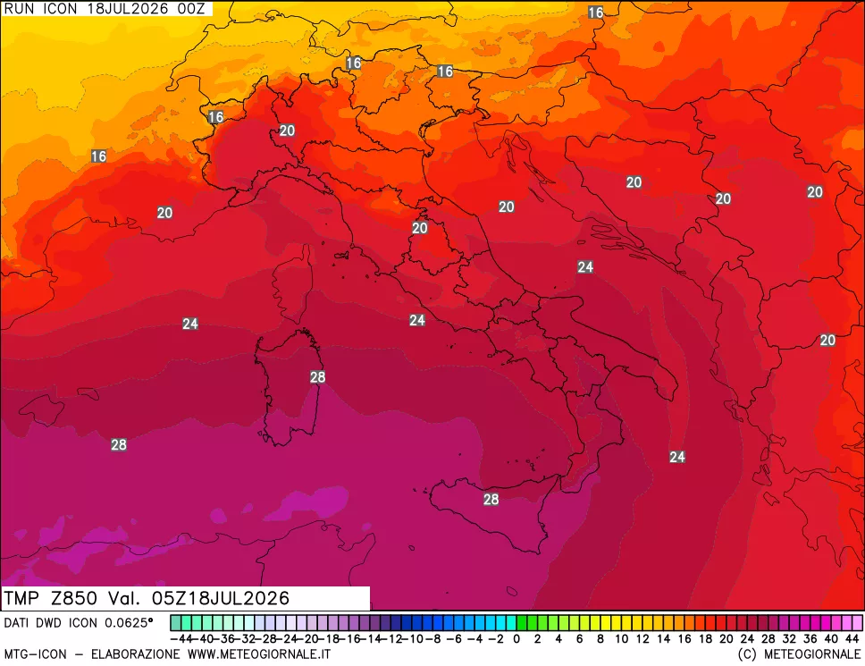 mappa 850 hPa Temp
