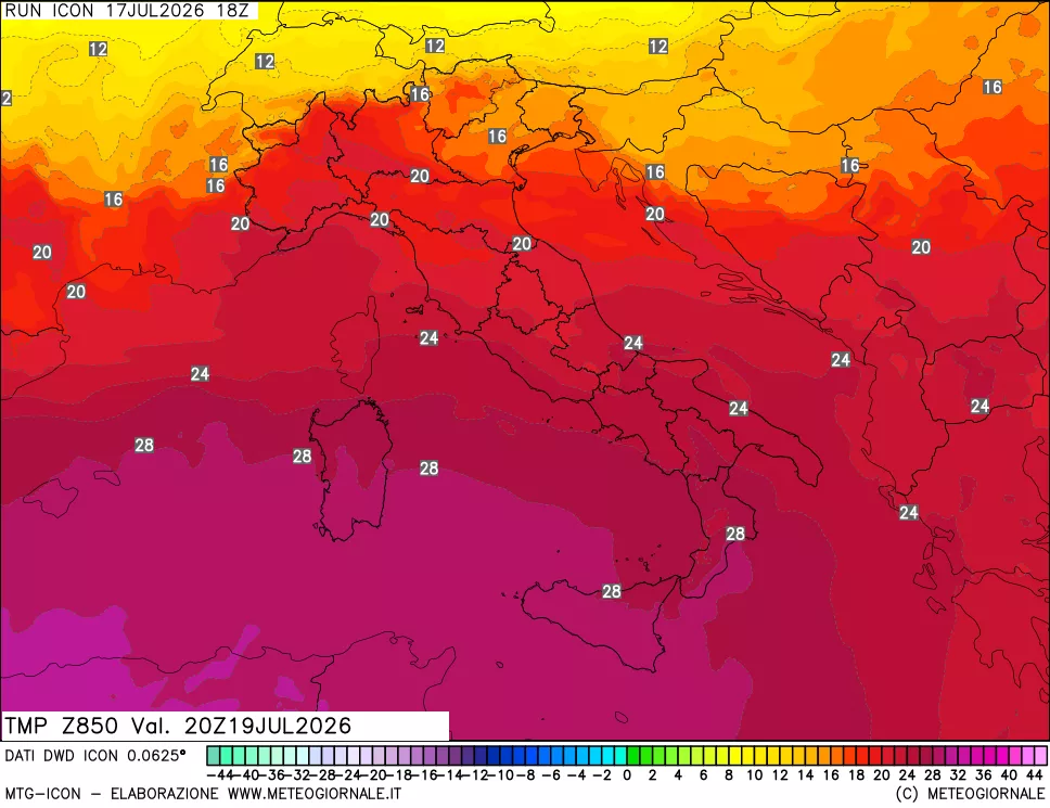 mappa 850 hPa Temp