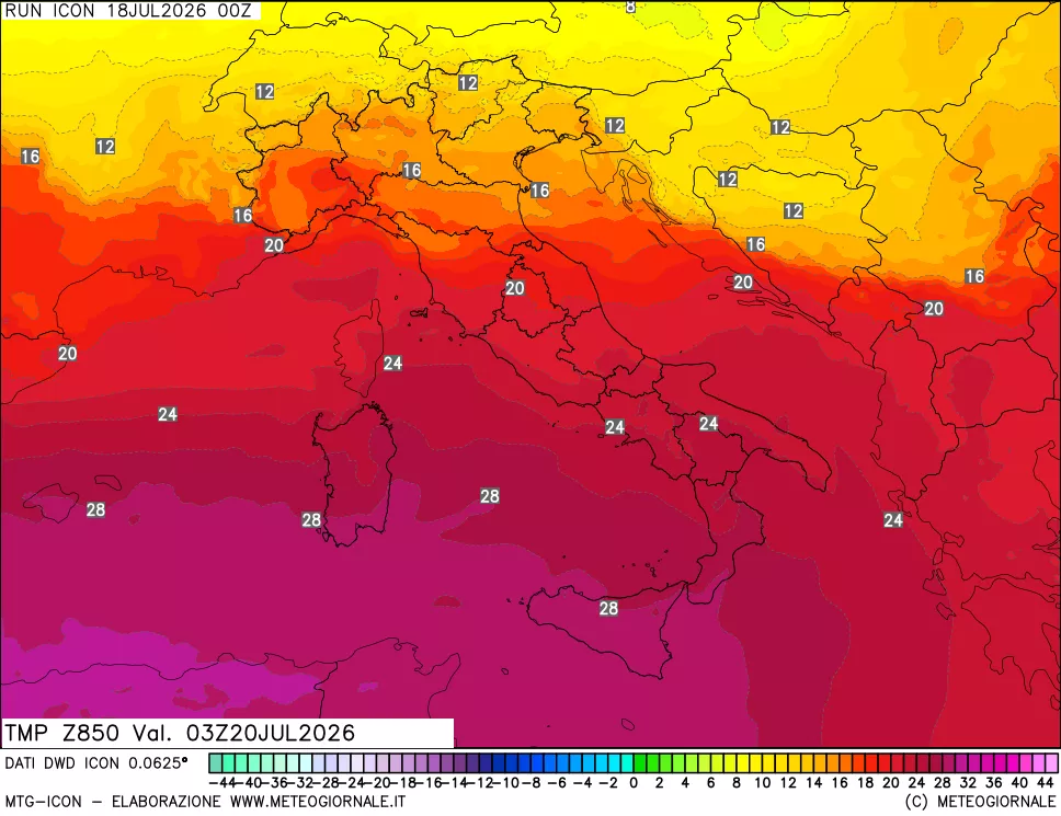 mappa 850 hPa Temp