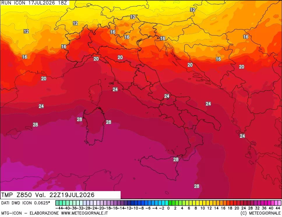 mappa 850 hPa Temp