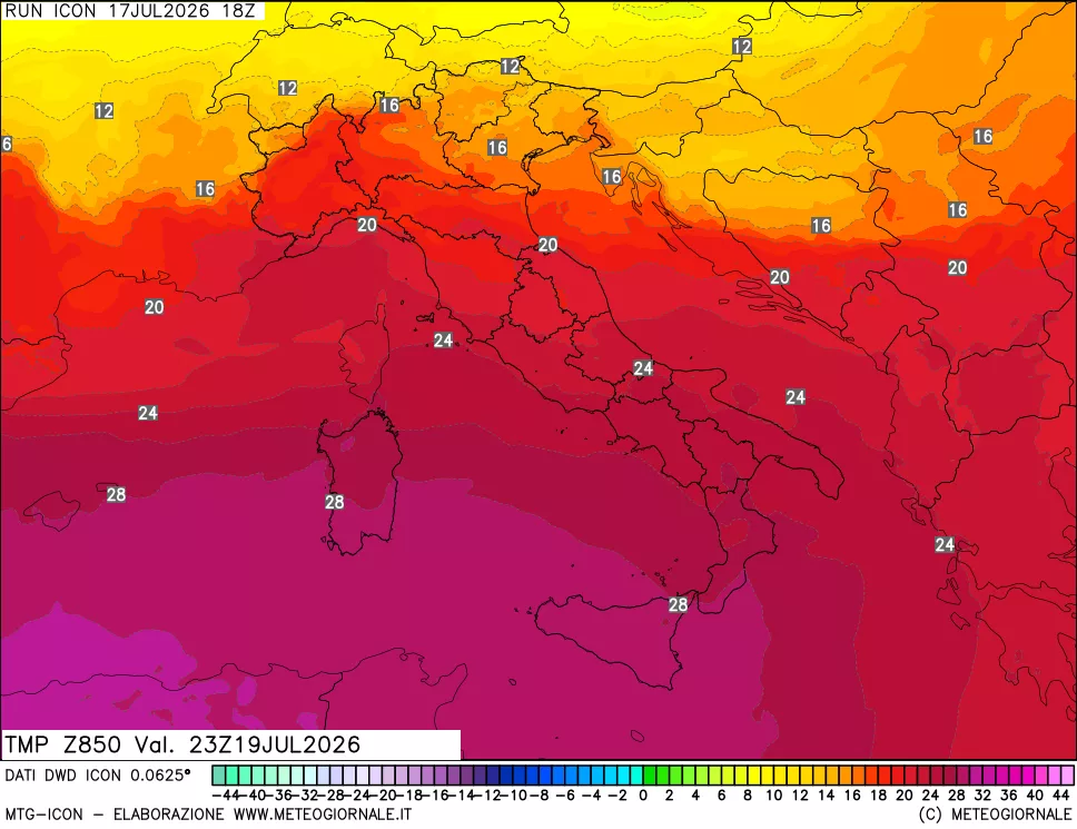 mappa 850 hPa Temp