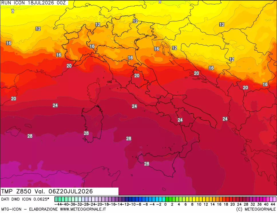 mappa 850 hPa Temp