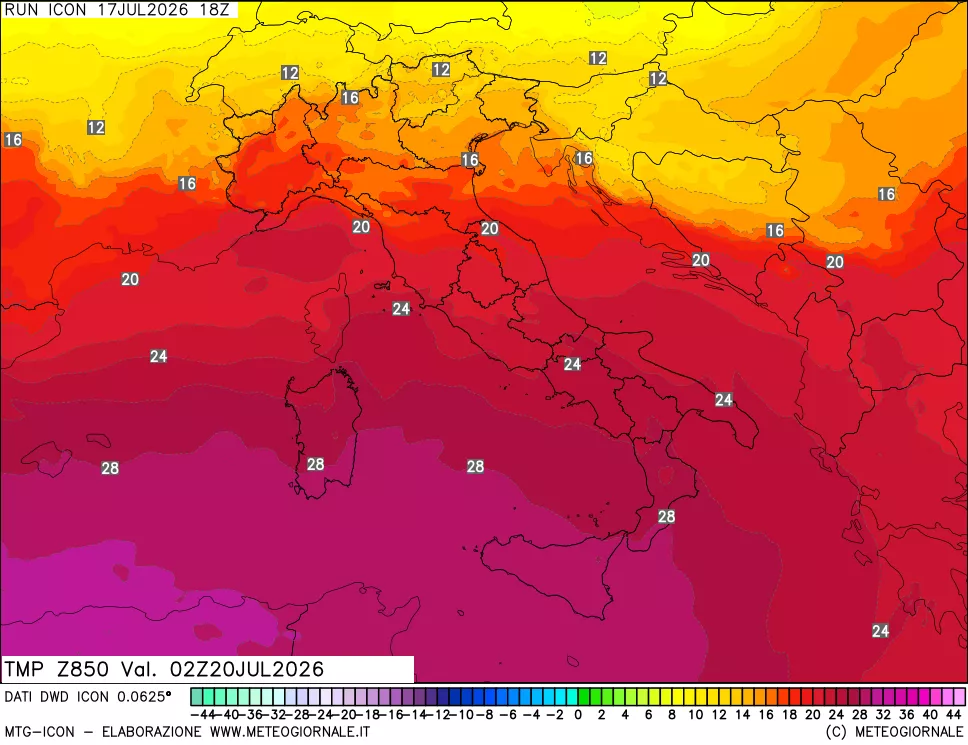mappa 850 hPa Temp