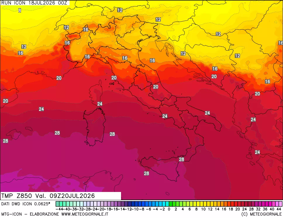 mappa 850 hPa Temp