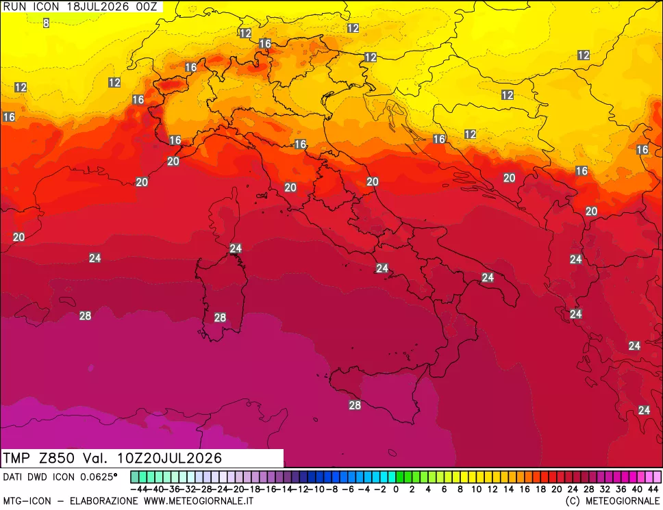 mappa 850 hPa Temp