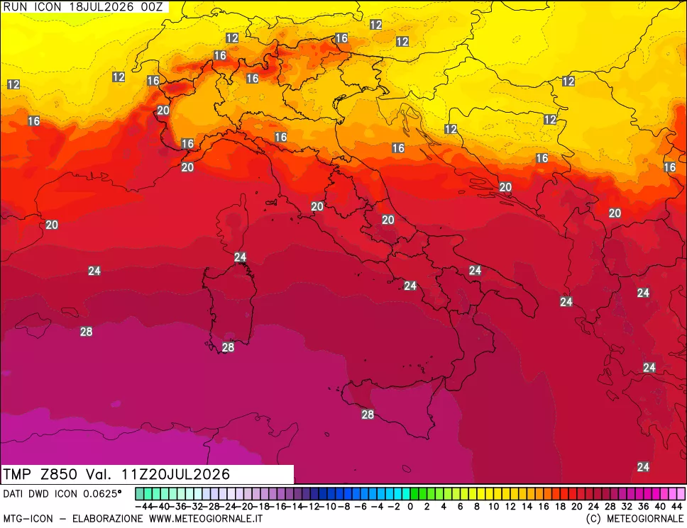 mappa 850 hPa Temp
