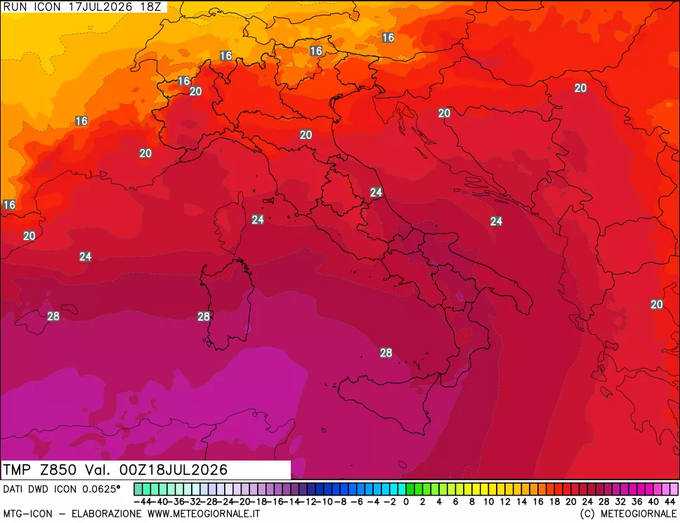 mappa 850 hPa Temp