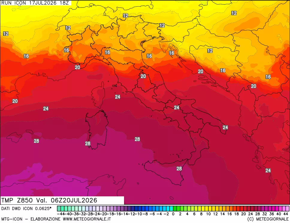 mappa 850 hPa Temp